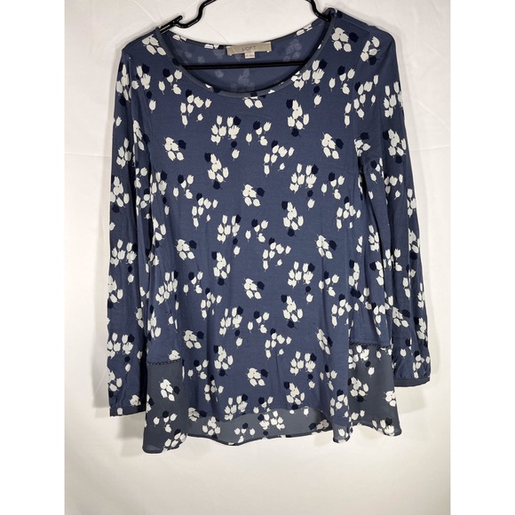 Loft flows blouse w/ pockets button wrist and sheer bottom panel EUC! no flaws - Picture 1 of 5